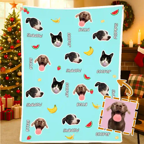Custom Photo Pet Blanket – Cute Fruit Background Soft Flannel Throw Gift