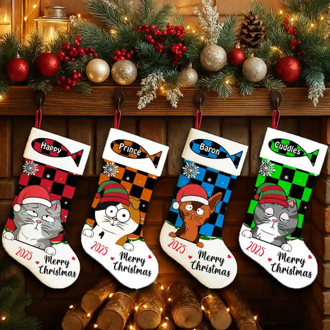 Custom Cat Breed Christmas Stocking – Personalized with Cat Name, Unique Cat Pattern Design