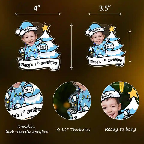 Personalized Baby’s First Christmas Acrylic Ornament – Custom Photo Keepsake 2025