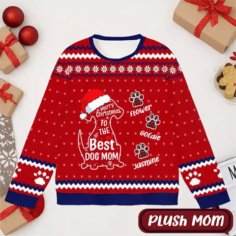 Merry Christmas Personalised Ugly Sweatshirt – Custom Dog & Cat Name Holiday Sweater for Pet Moms & Dads