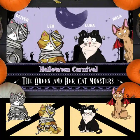 Personalized Haunted Cat Welcome Mat – Custom Pet Name & Design