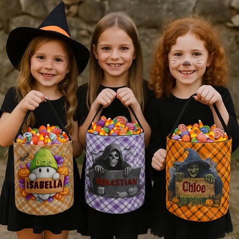 Custom Kids Halloween Candy Bucket – Monogram Trick or Treat Bag