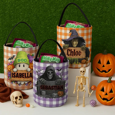 Custom Kids Halloween Candy Bucket – Monogram Trick or Treat Bag