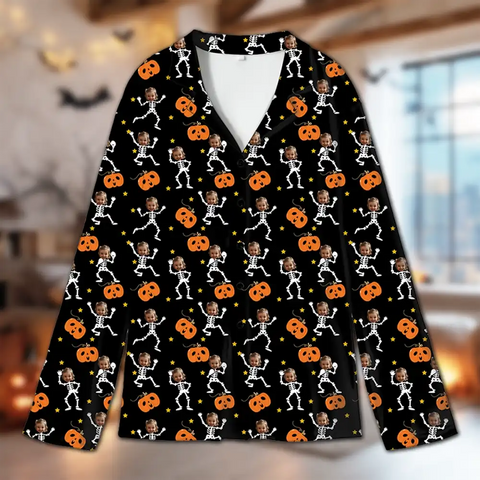 Custom Pumpkin Family Halloween Pajamas – Personalized Photo Fall Sleepwear