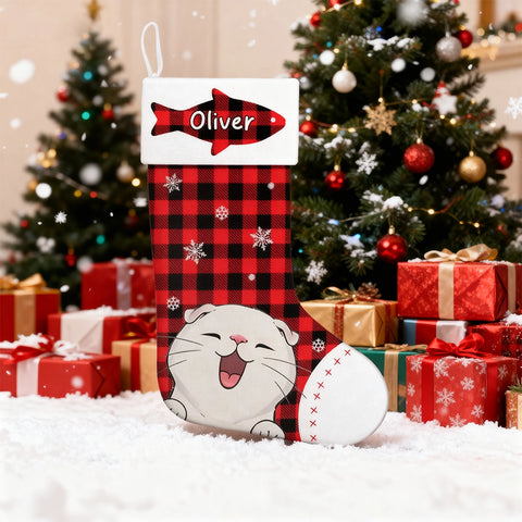Custom Pet Christmas Stockings with Name – Plaid Cat Gifts