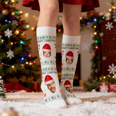 Custom Christmas stockings for men and women - personalized with photos and Santa hats