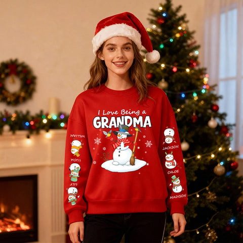 I Love Being a Grandma - Personalized Christmas T-shirts, sweatshirts, and hoodies with your grandchildren's names