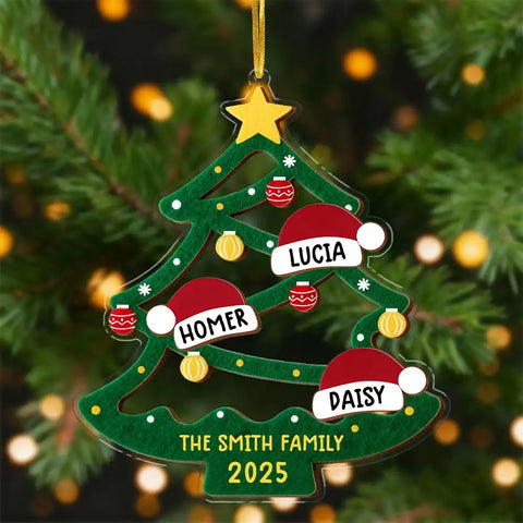 Personalized acrylic Christmas tree ornaments for home decoration.