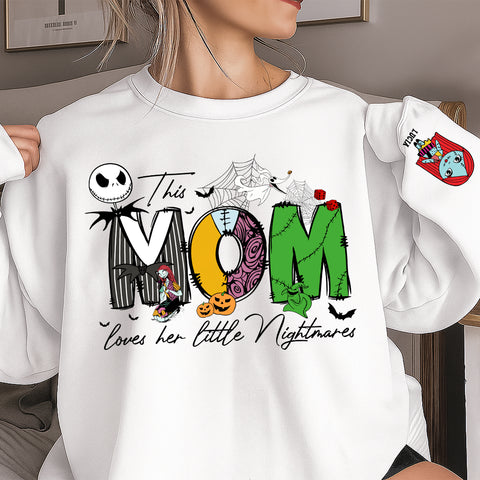 Customize this mom love her nightmare sweatshirt, personalized Halloween sweater, Halloween gift