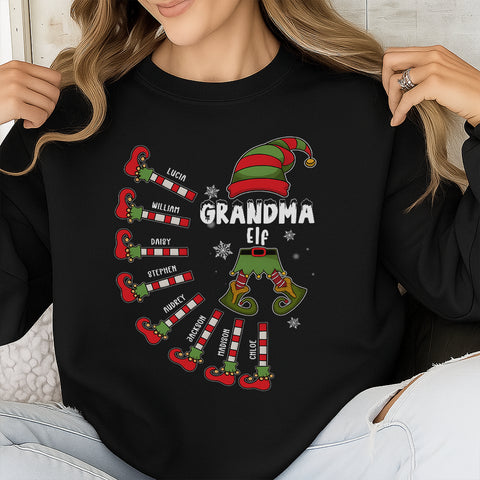 Christmas elf themed family t-shirts, sweatshirts, and hoodies – customizable with the number of children and their names
