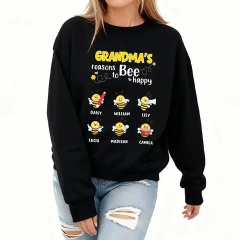 Personalized Grandma’s Reasons To Bee Happy Sweatshirt – Choose Bees & Names