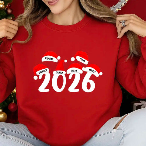 Personalized Christmas family sweatshirts—printed with names and years
