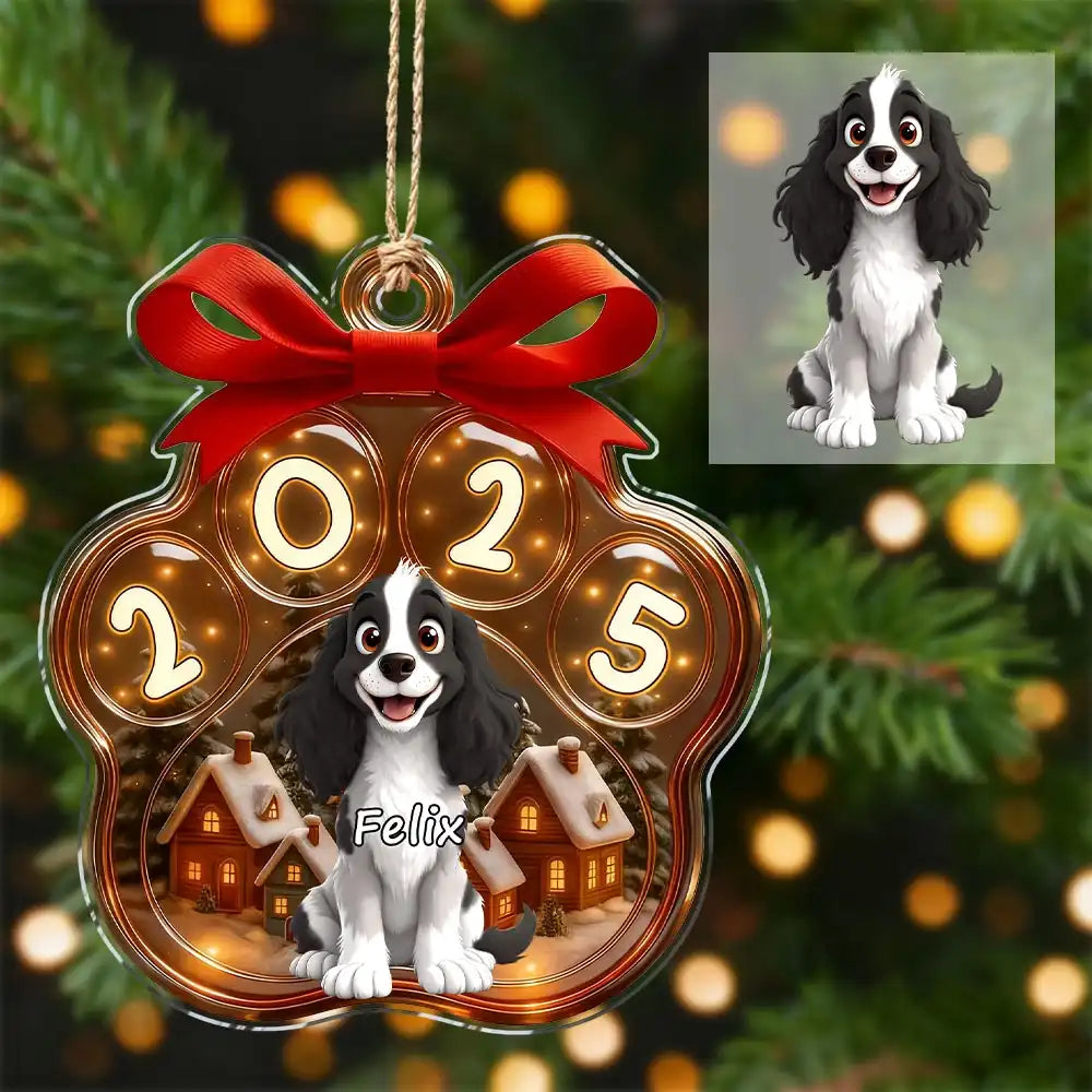 Custom Cute Dog Paw Print Christmas Acrylic Ornament