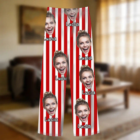 Personalized striped pajamas with custom photo portraits – a Valentine's Day gift for couples