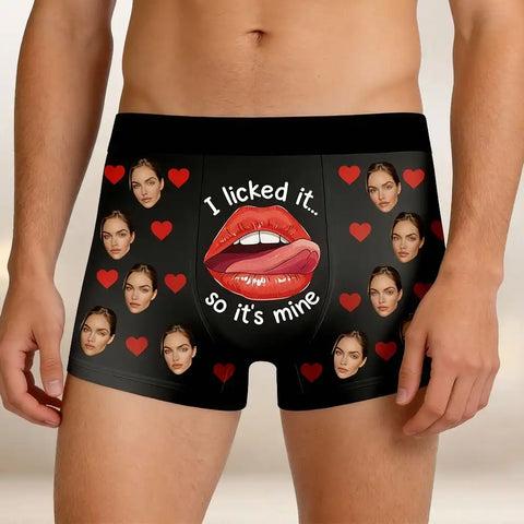 Custom Photo I Licked It So It's Mine Personalized Men's Boxer Briefs for Couples