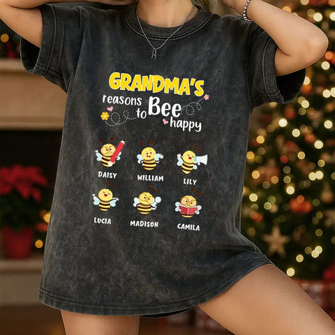 Personalized Grandma’s Reasons To Bee Happy Vintage T-Shirt – Custom Bees & Names