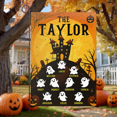 Personalized Halloween Spooky Garden Flag – Custom Family Surname, Name Banner