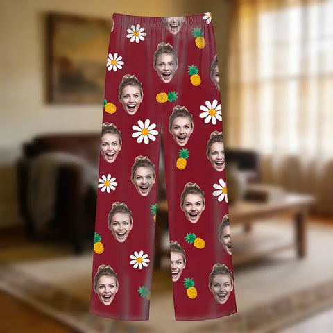 Custom-made Valentine's Day pajamas for couples, featuring personalized face photos and fun accessory patterns.