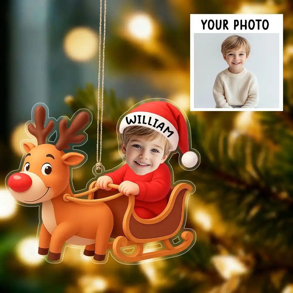 Personalized Reindeer Christmas Acrylic Ornament with Baby Photo