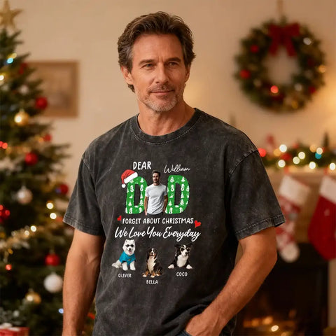 Personalized Christmas T-shirts for DAD/MOM - customizable with photos of the owner and pet.