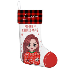 Custom Cartoon Girl Christmas Stocking – Personalized Name Design