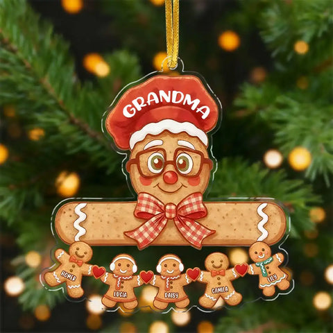 Personalized Gingerbread Grandkids Christmas Acrylic Ornament