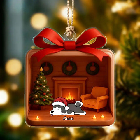 Personalized acrylic pendant Christmas dog scene decoration