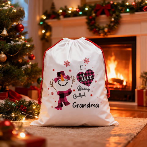Personalized Christmas Gift Bag – I Love Being Called Grandma Snowman Design