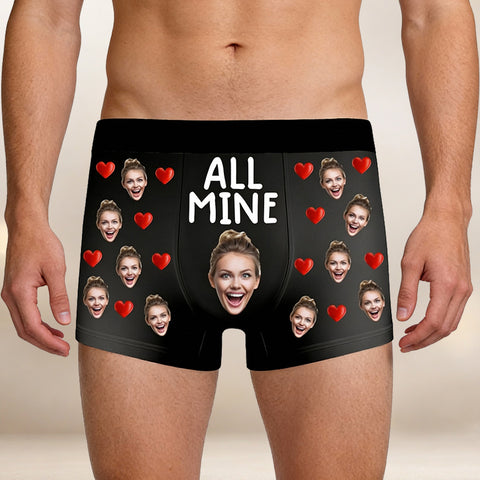 Customized "All Mine" Photos - Personalized Men's Boxer Briefs for Couples - Christmas Gift, Valentine's Day Gift