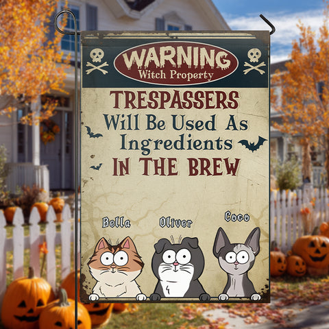 Halloween Garden Flag for Cat Lovers – Personalized Cat Banner with Custom Names