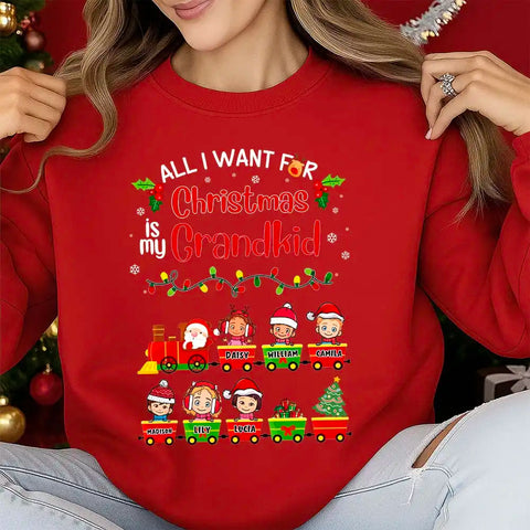 All I Want For Christmas Is My Grandkid—Personalized T-Shirt、Sweatshirt、Hoodie —customizable character designs and names.