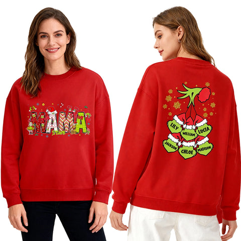 Custom Grinch Reversible Christmas Sweatshirt with Grandchildren's Names