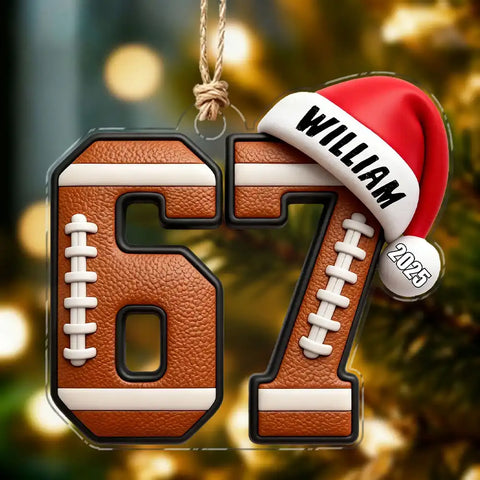 Custom 6 7 Football Acrylic Ornament with Personalized Name and Year