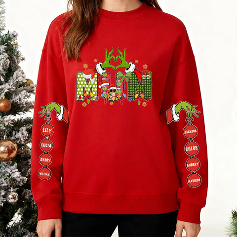 Custom Grinch Nana Christmas Sweatshirt with Grandkids' Names