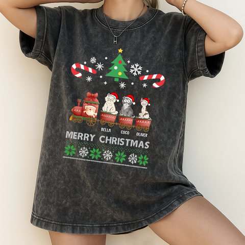 Custom Retro Christmas Cat T-Shirt – Choose Breed & Name