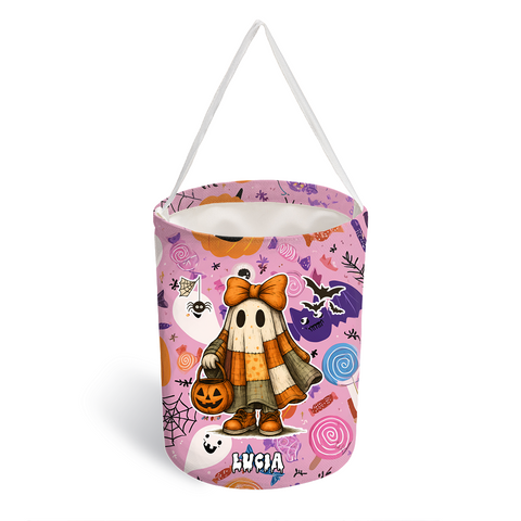 Personalized Halloween Candy Bag – Character with Pumpkin Lantern & Custom Name