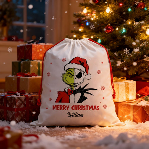 Personalised Christmas drawstring gift bag - customisable with name