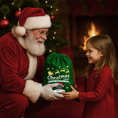 Personalized Christmas Cat Drawstring Gift Bag