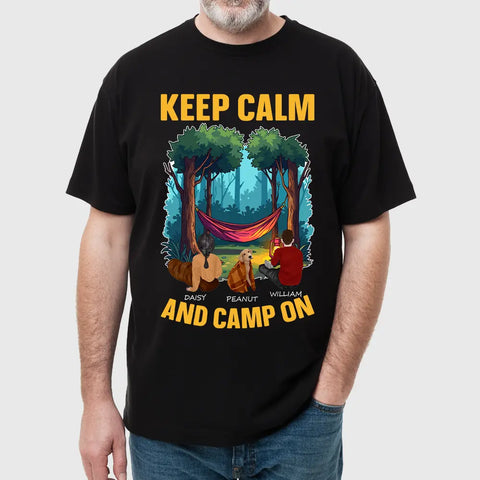 Restez calme et continuez à camper - T-shirts en coton personnalisés, sweat-shirts, sweats à capuche, cadeaux pour les amateurs de camping 
