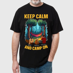 Mantén la calma y acampa: camisetas de algodón personalizadas, sudaderas, sudaderas con capucha, regalos para los amantes del camping 