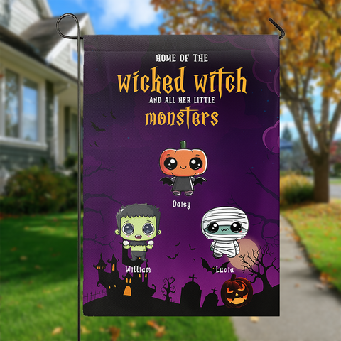 Personalized Halloween Flag – Cute Monster Family Banner with Custom Names