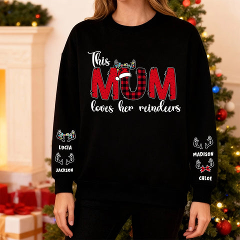 This Mom Loves Her Reindeers -Custom Christmas Sweatshirt with Kids' Names