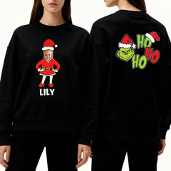 Personalized Christmas family sweatshirts with photo uploads and custom names – Designed by Ho Ho Ho