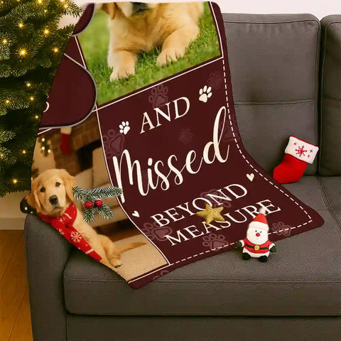 Custom Pet Photo Christmas Flannel Blanket – Personalized Cozy Gift for Pet Lovers