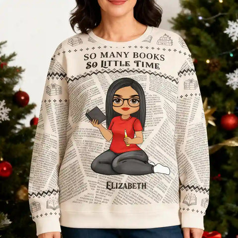 Personalized "Book Lover" Ugly Christmas Sweater - Customize your own image design, print your name, and give your readers a warm gift