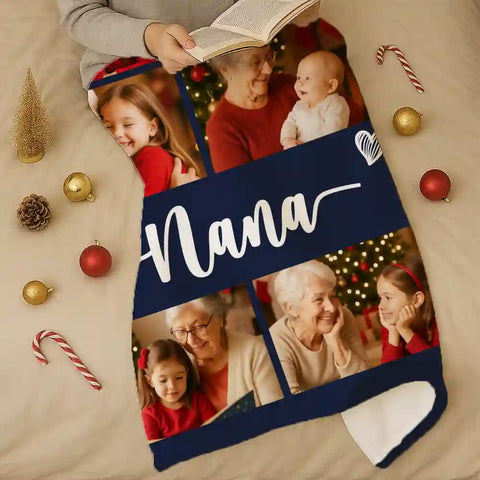 Custom Christmas Blanket – Personalized Photo Collage Throw Gift for Grandma，Mom