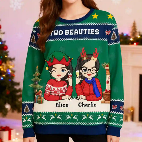 Personalized Best Friend Christmas Sweater –Custom Ugly Holiday Sweatshirt