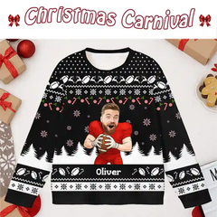 Funny Football Fan Ugly Christmas Sweater – Personalized Face & Name Holiday Sweatshirt