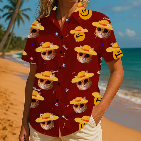 Camisa hawaiana personalizada con cara de mascota: perfecta para fiestas y diversión de verano 