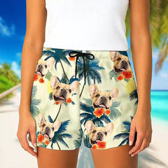 Pantalones cortos hawaianos personalizados con cara de mascota: pantalones cortos unisex para vacaciones de verano. 